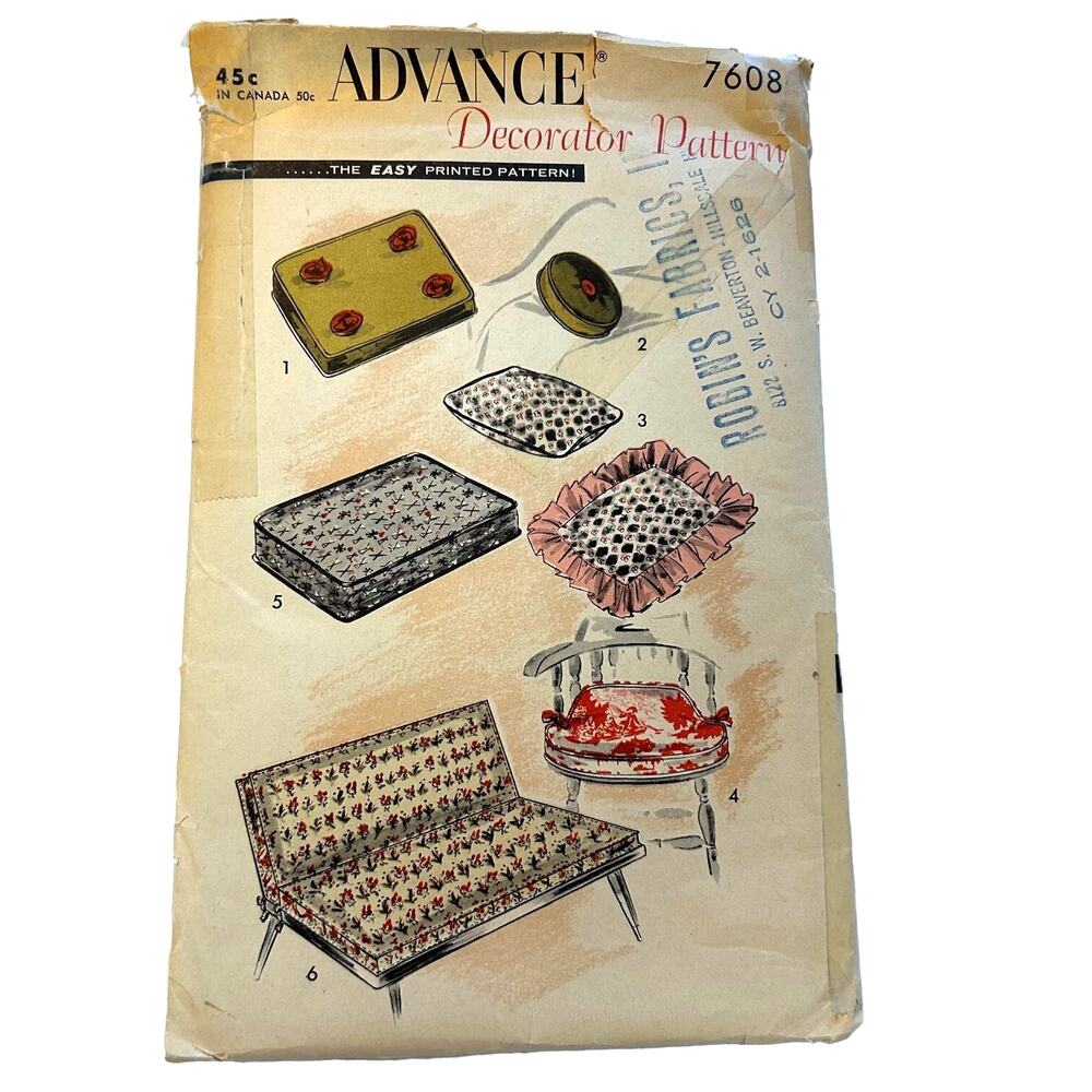 Advance Vintage 1956 Decorator Pattern #6708 Pillows and Cushions HTF RARE